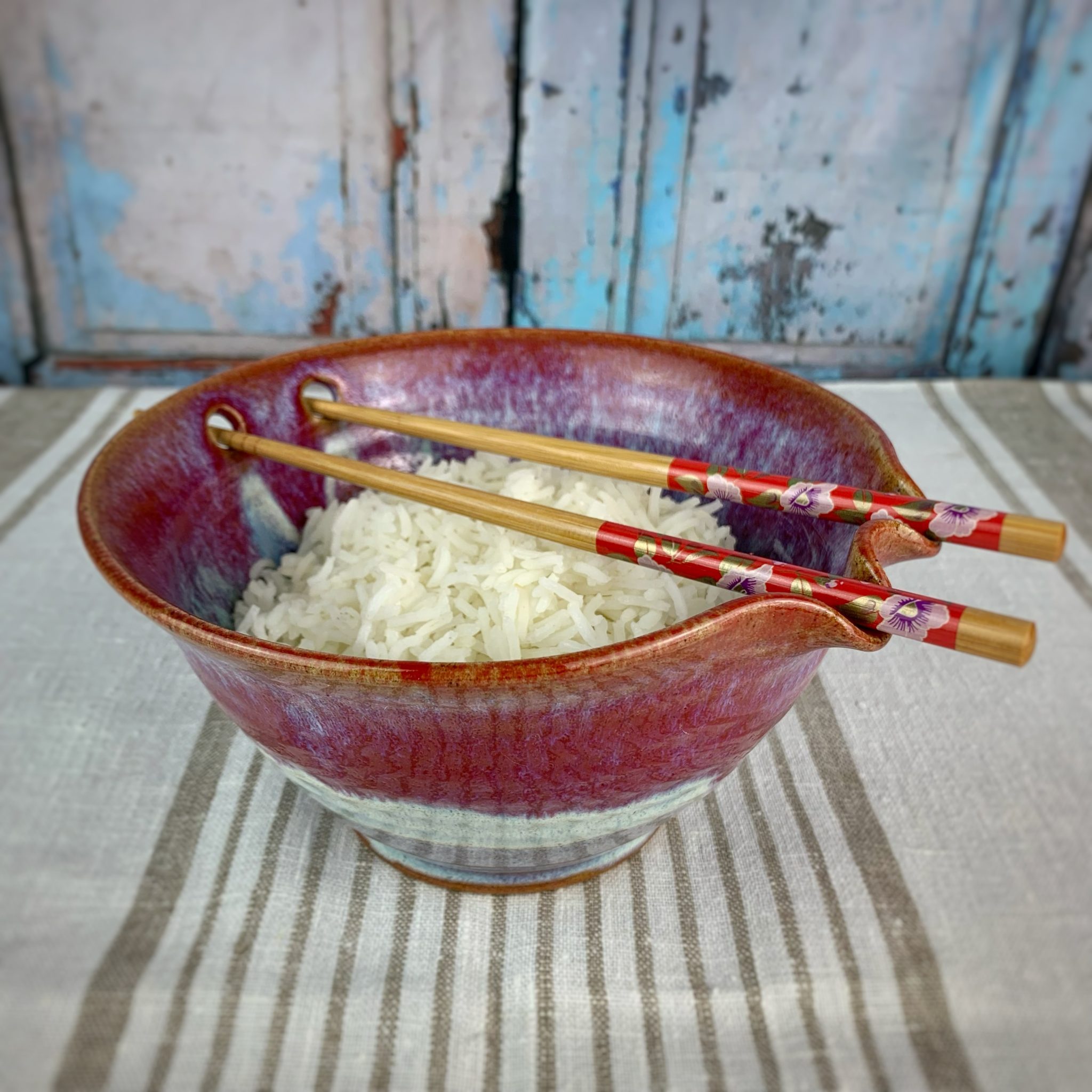Large Rice Bowl with chop sticks in Red Top Splashes