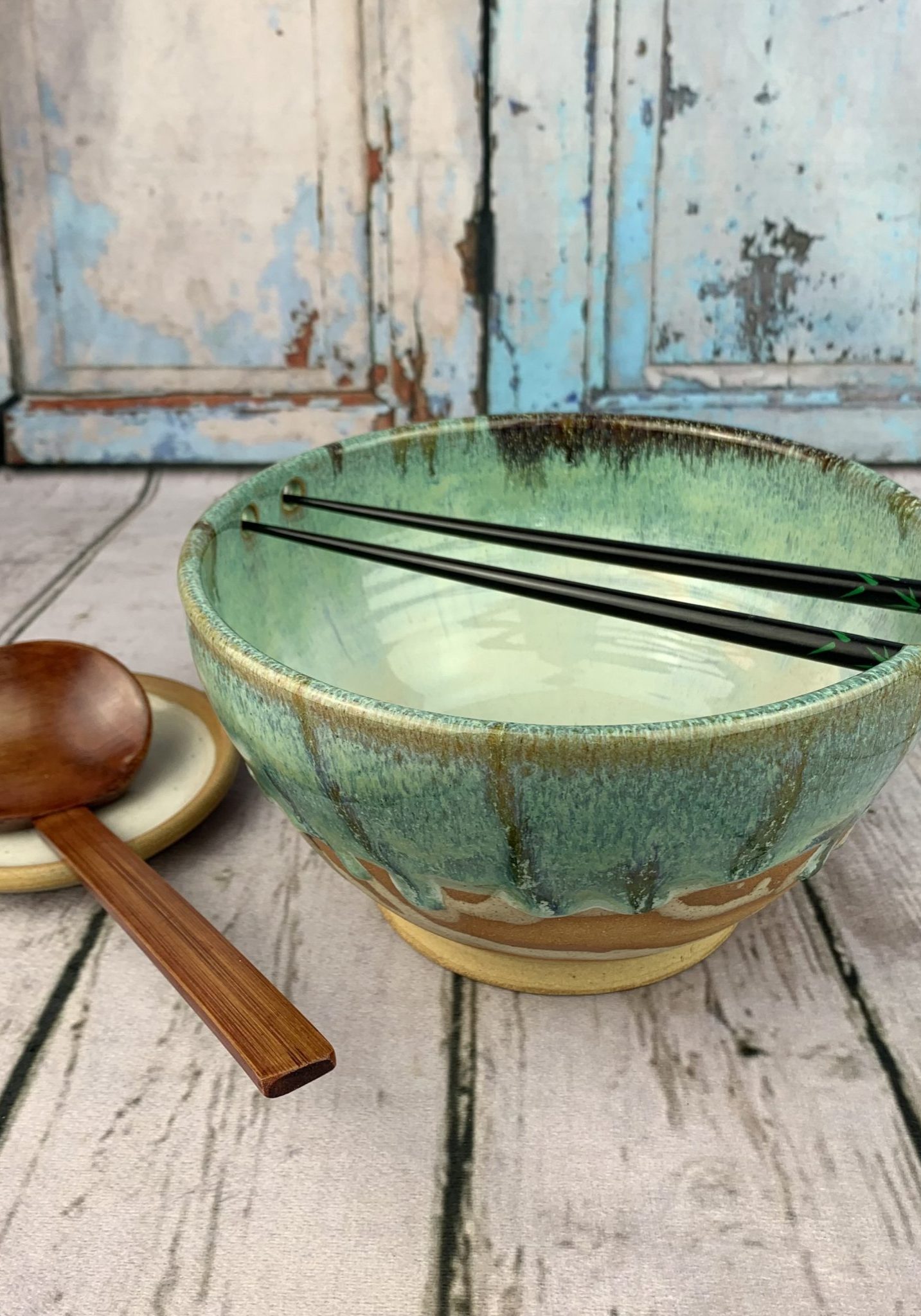 Ramen Bowl in Green and Brown Splashes
