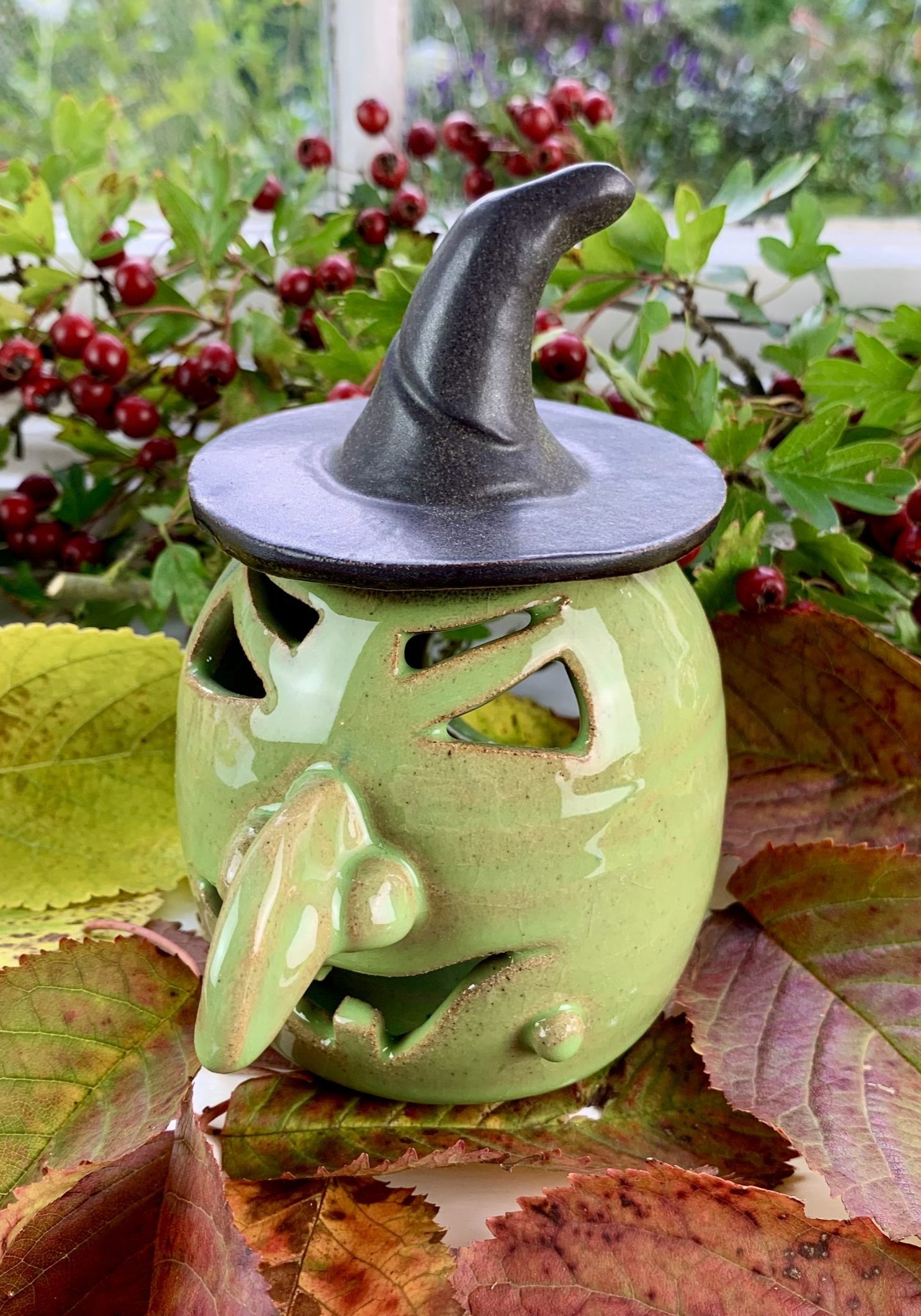 Witch Lantern in Apple Green and Almost Black