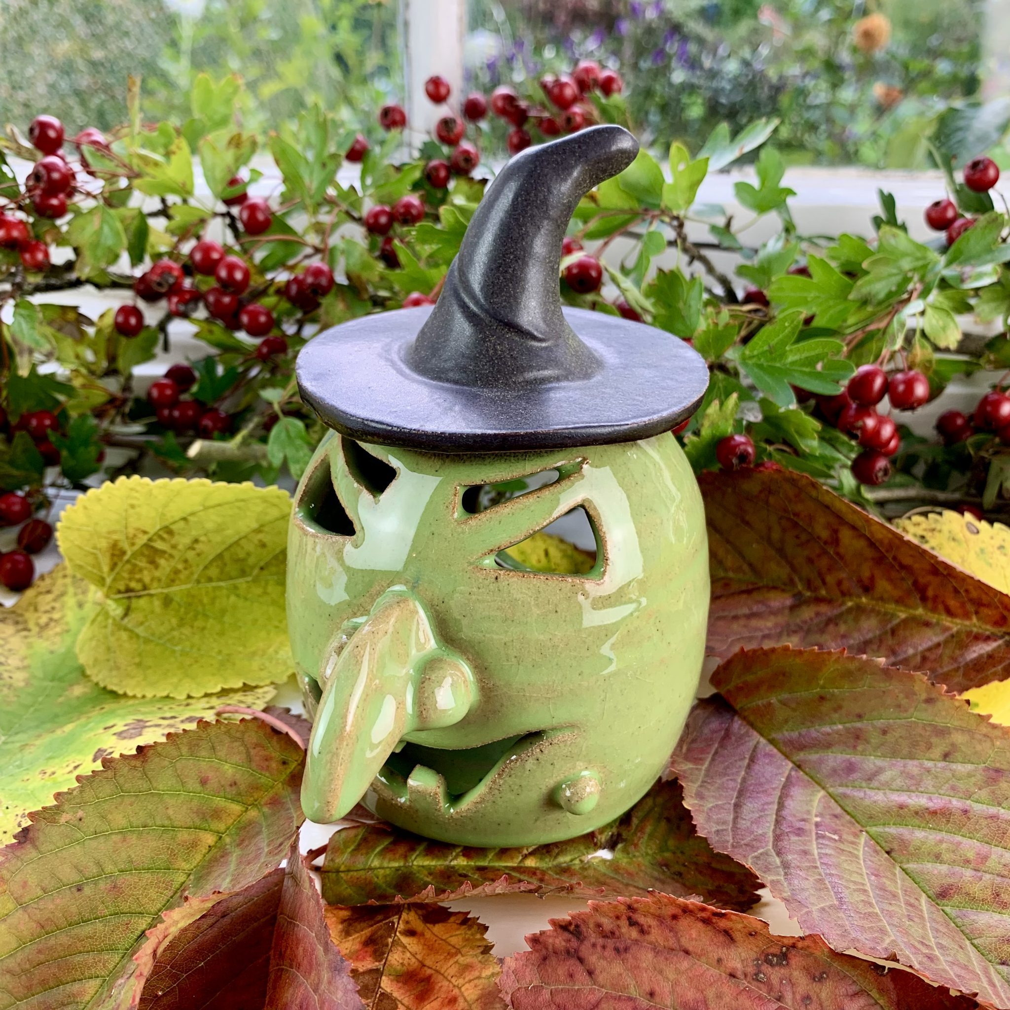 Witch Lantern in Apple Green and Almost Black